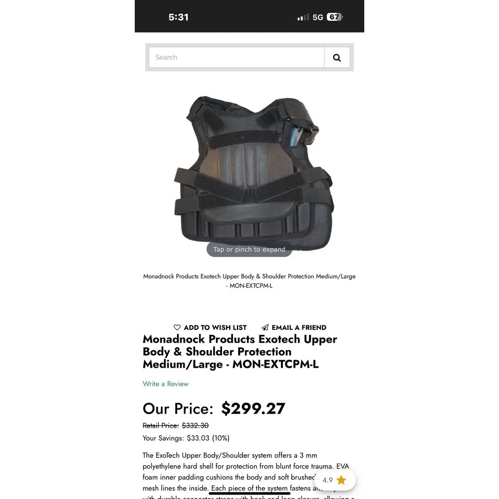 Monadnock Eco-Tech Chest Protector Size Medium/Large - Picture 6 of 6